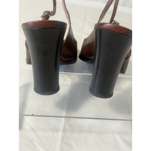 GUCCI Slingback Heels Closed Toe Brown Leather Shoes Sandals US 7 EU 37 C - Picture 10 of 16